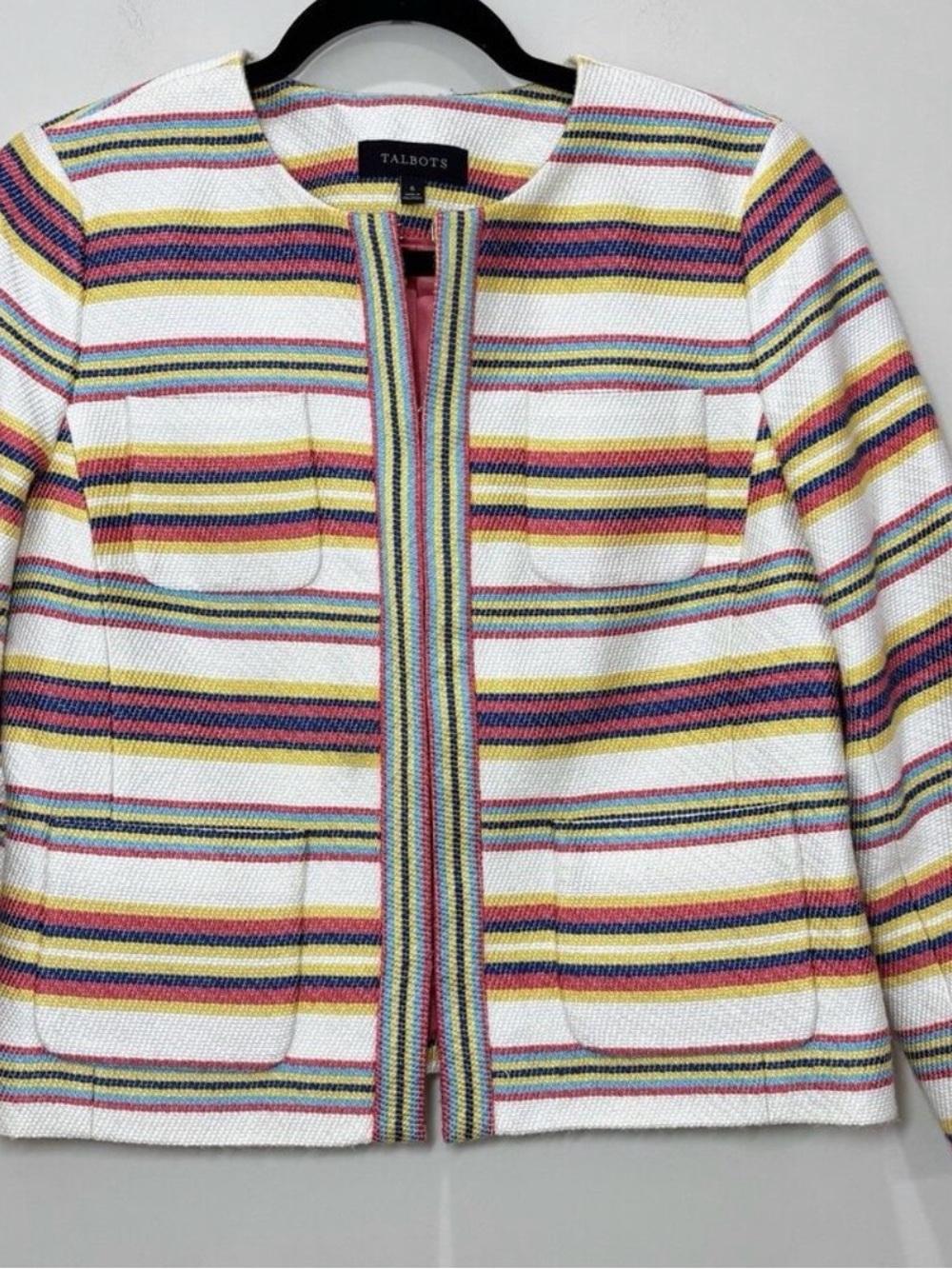 Talbots White Striped Multi-Color Open Front Blazer NWT
